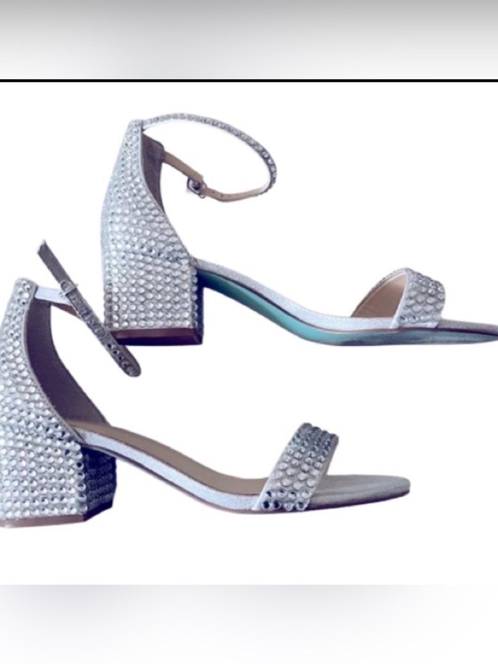 Betsey Johnson Mari Silver Studded Block Heel Sandals 8.5